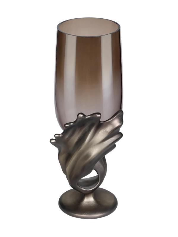 Chiswick bronze and smoked glass hurricane candle holder
