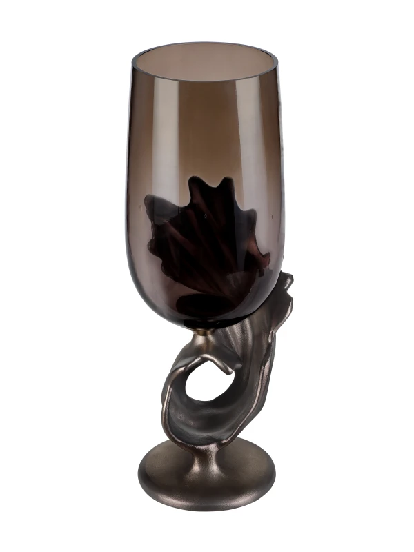 Chiswick bronze and smoked glass hurricane candle holder