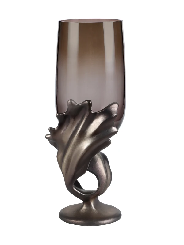 Chiswick smoked glass hurricane candle holder 44cm with bronze aluminium base