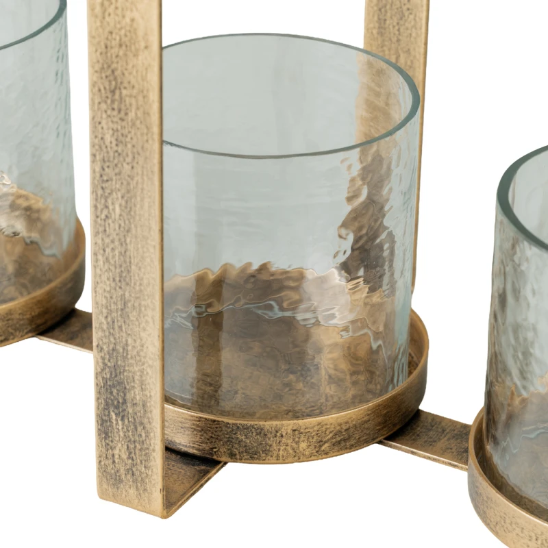 Hammered glass detail on Bow three-light candle holder