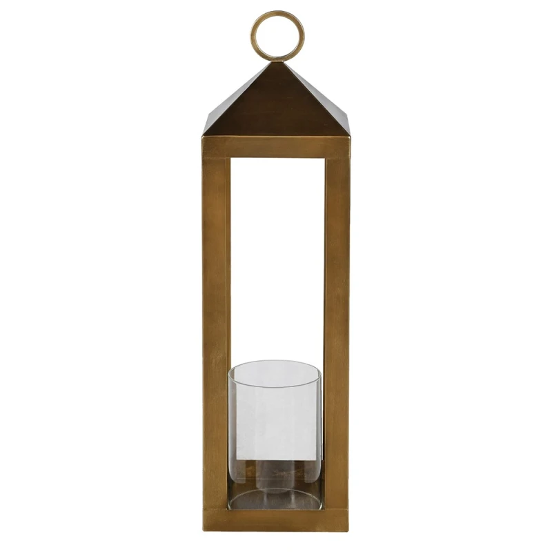 Mayfair antique gold floor lantern 95cm with clear glass candle holder