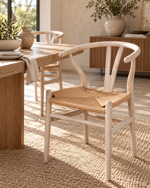 Linton Oak reclaimed oak dining chair with woven rope seat