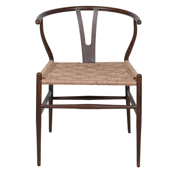 Linton Aged Iron dining chair with woven jute rope seat