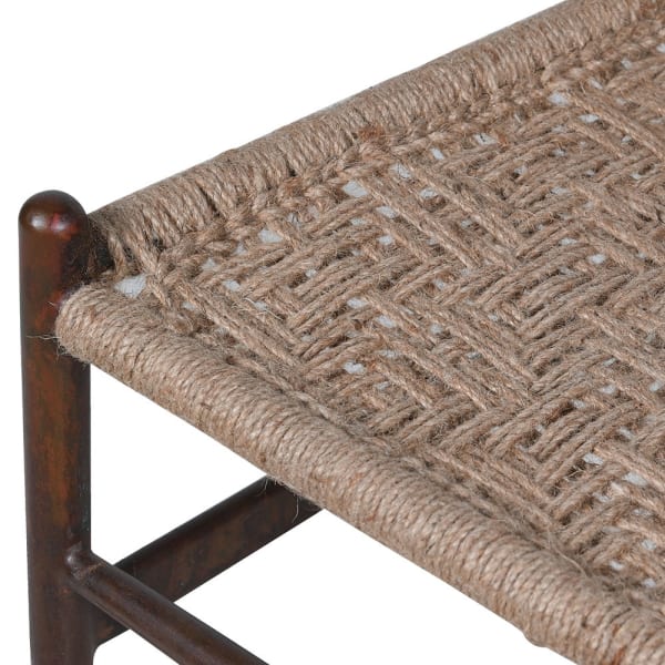 Woven jute seat detail on Linton Aged Iron dining chair