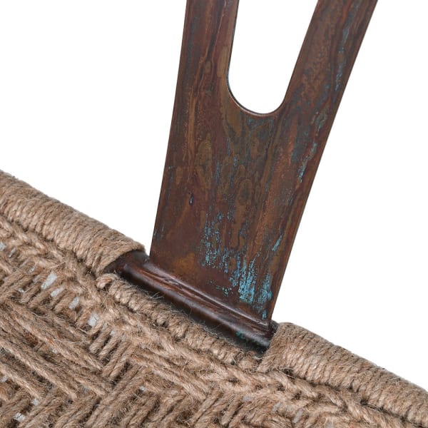Aged iron wishbone back detail on Linton dining chair