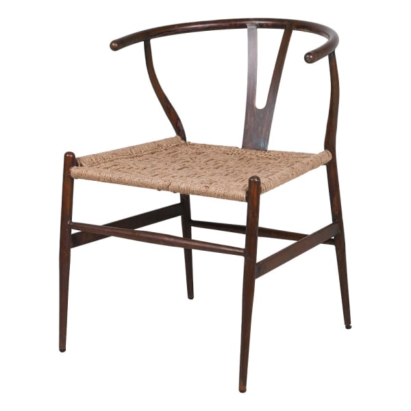 Linton Aged Iron dining chair with woven jute rope seat