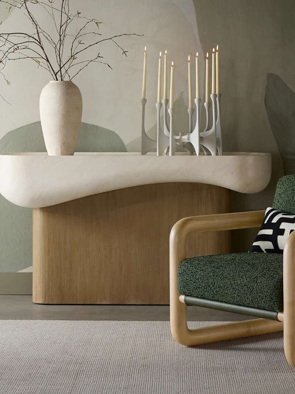 Oreste Concrete Console Table 164cm with travertine-effect top