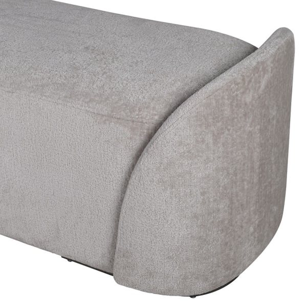 Close-up of textured grey upholstery on Luba bench