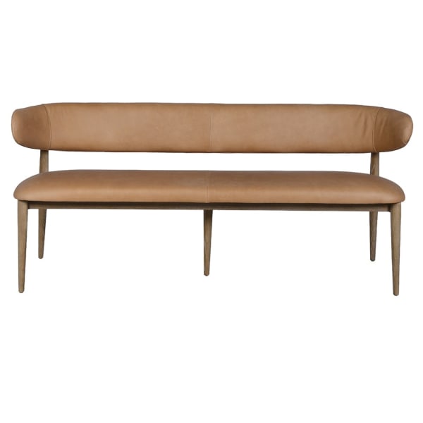 Camden brown leather dining bench 180cm front view