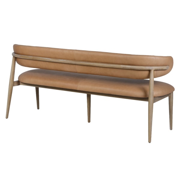 Camden leather dining bench with ash wood frame rear view