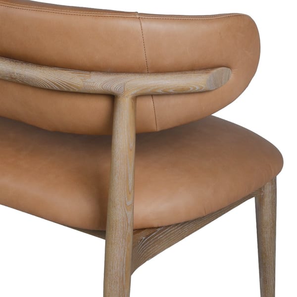 Ash wood frame detail on Camden leather bench