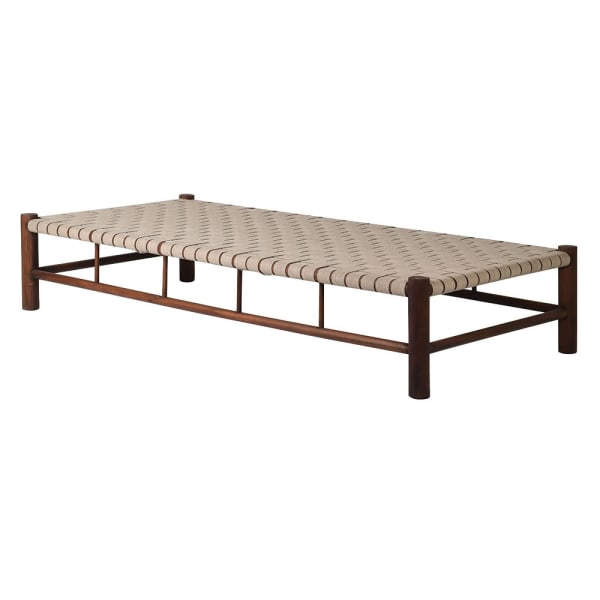 Amalfi wooden bench with woven linen seat