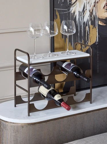 Primrose Marble 6 Bottle Wine Rack with Smoke Gold Frame