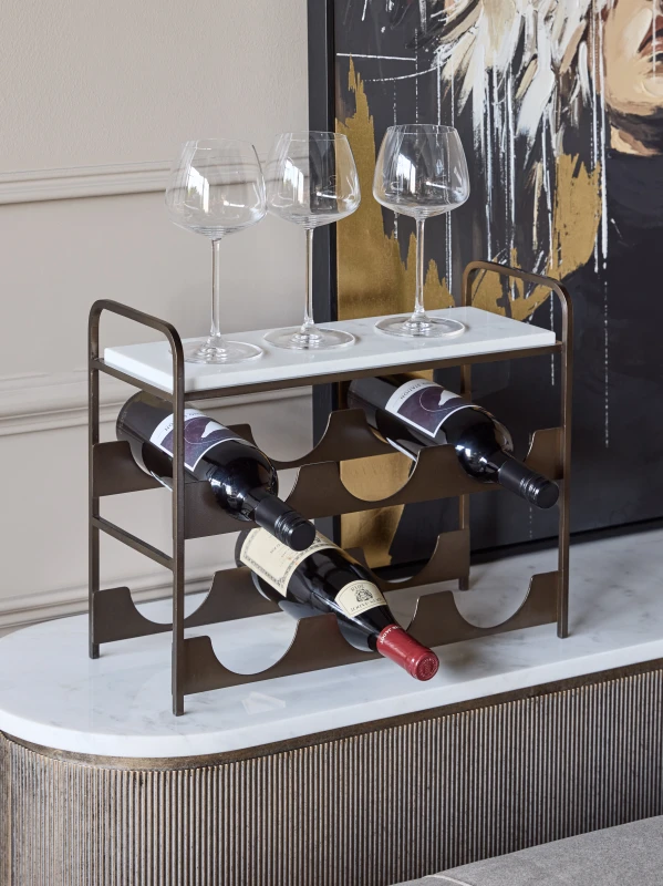 Primrose Marble wine rack styled in a home bar