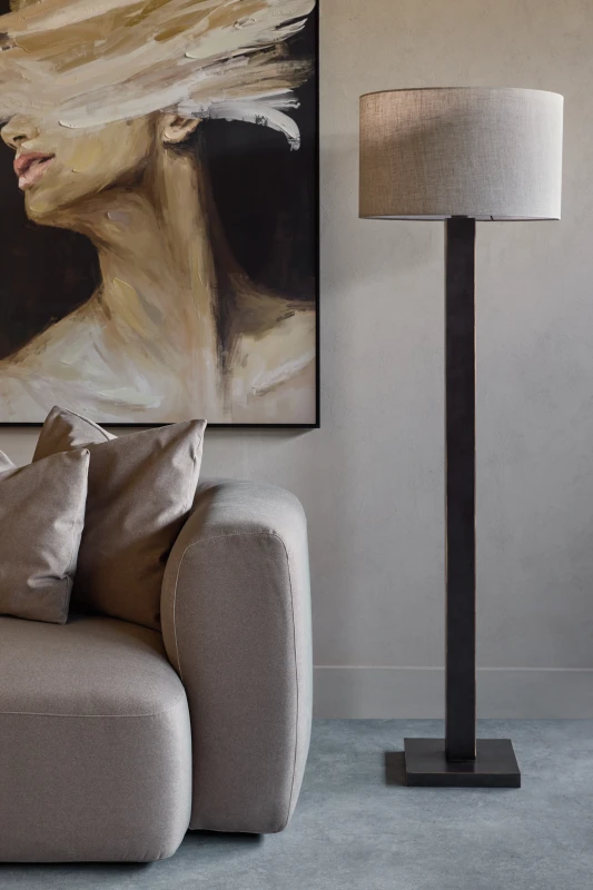 Linton Simple floor lamp beside a sofa in a contemporary living room