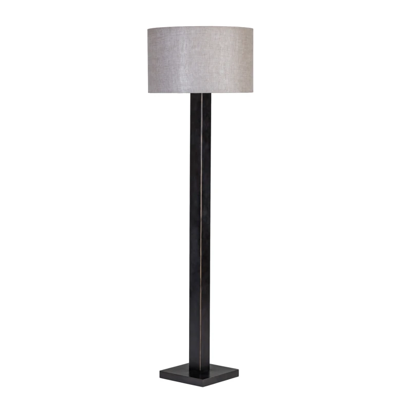 Tall black standing lamp with natural fabric shade
