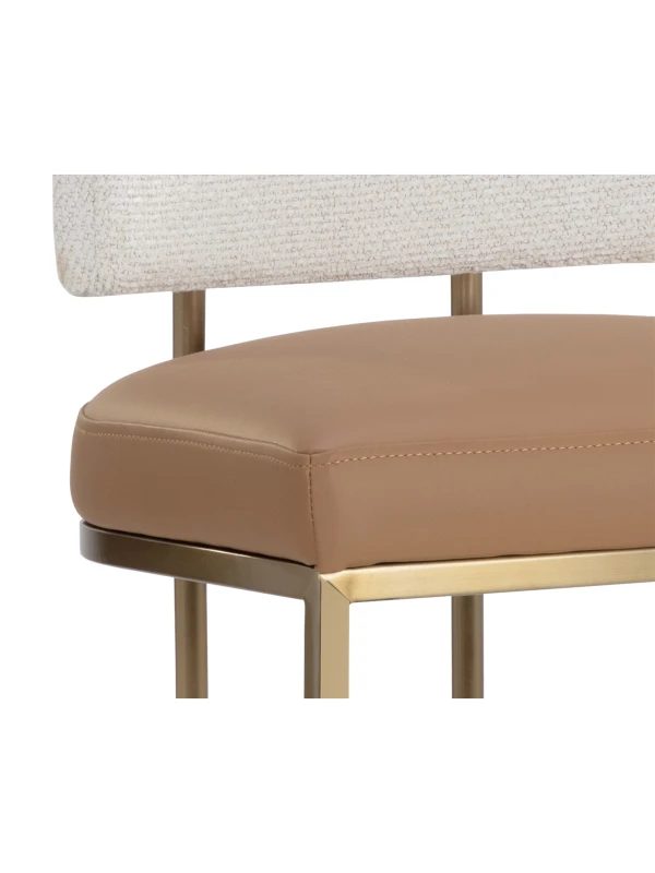 Close-up of Larissa faux leather seat and upholstered back