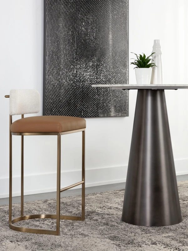 Upholstered bar stool with Antique Brass finish