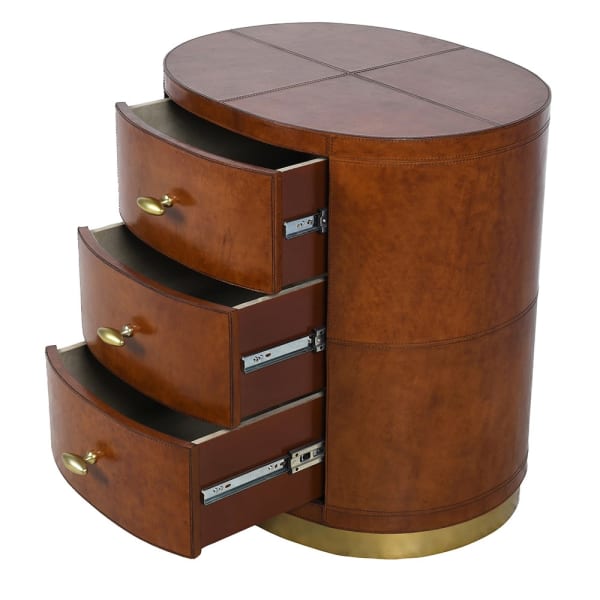 Chester 3 drawer chest with curved leather fronts