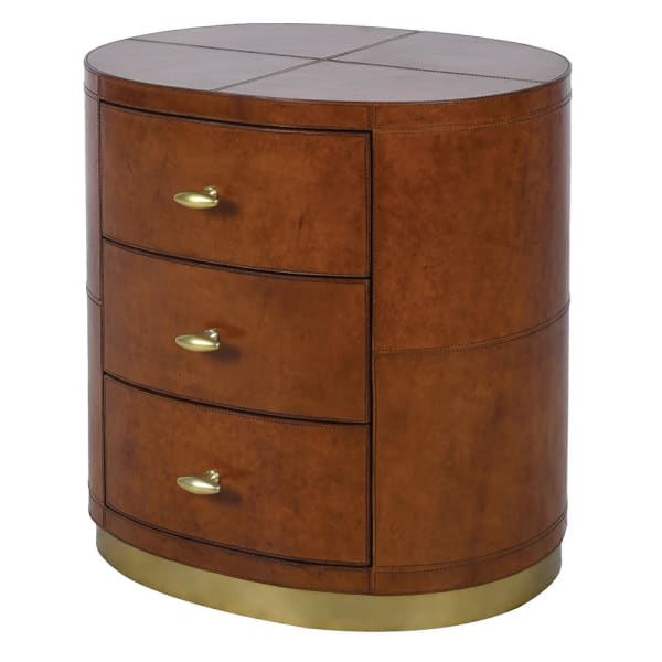 Chester brown leather 3 drawer chest 67cm
