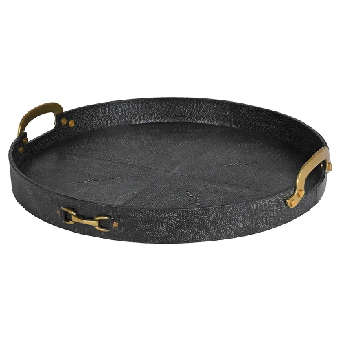 Eaton Black Leather Decorative Tray 51cm