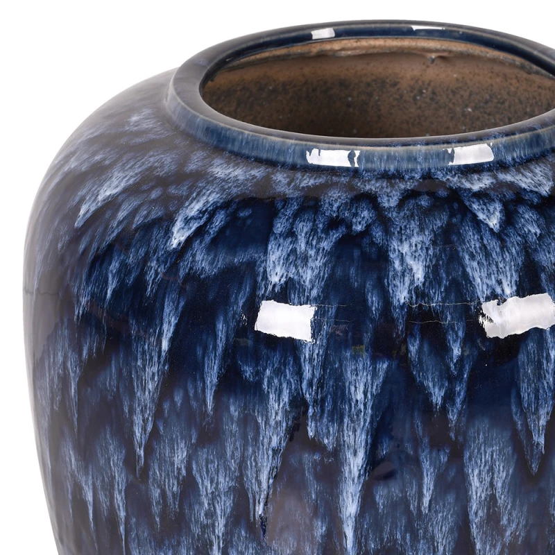 Large blue ceramic vase for fresh flowers