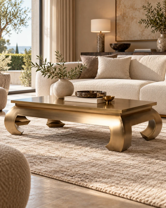 Gold Stainless Steel Coffee Table 140 cm – Large Rectangular Coffee Table