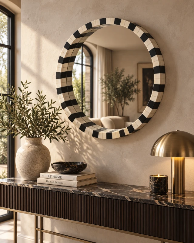 Muswell decorative mirror with resin and natural bone detailing