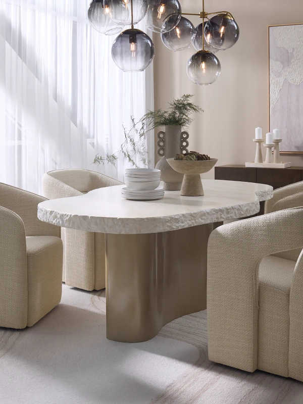 Oreste dining table styled in a contemporary dining room