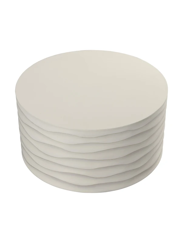 Cream sculptural coffee table with wave-like ridges