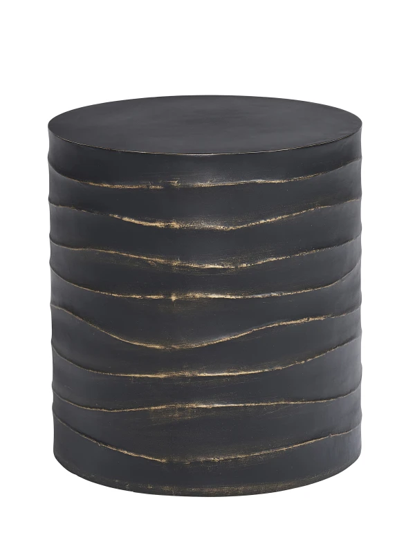Black sculptural side table with wave-like ridges