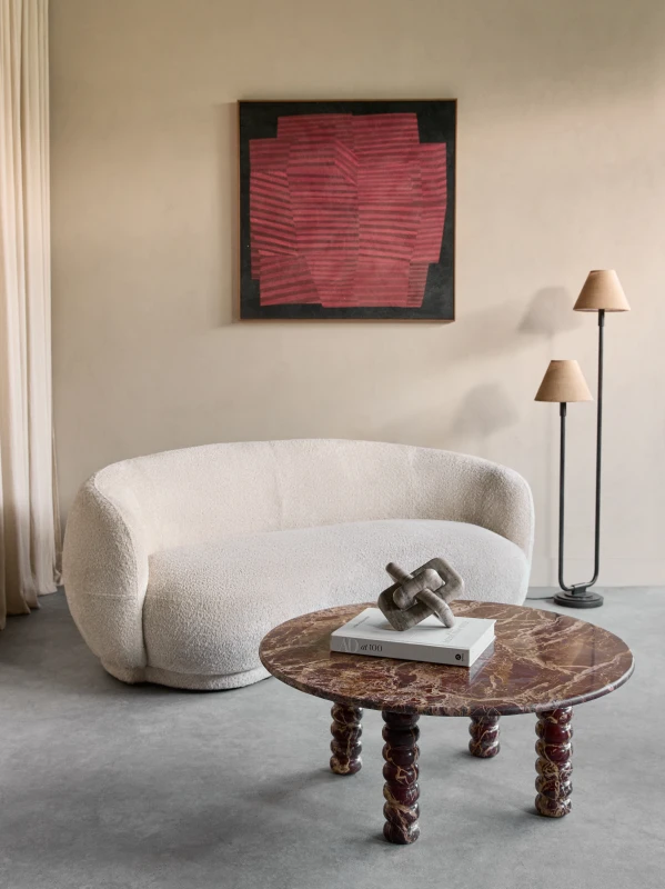 Venice red marble coffee table in a contemporary living room