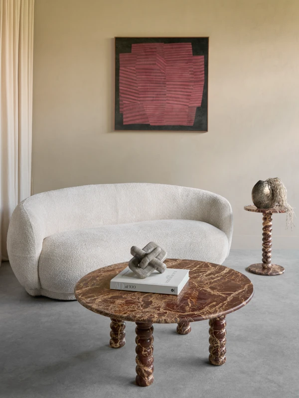Sculptural marble occasional table with bobbin pedestal