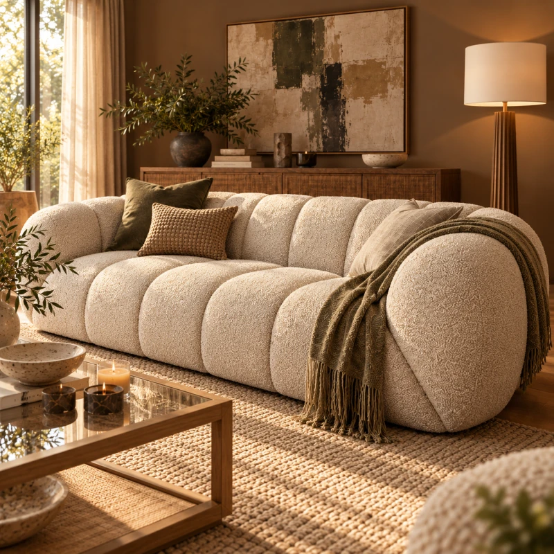 Nube Beige 240cm curved sofa with an organic silhouette