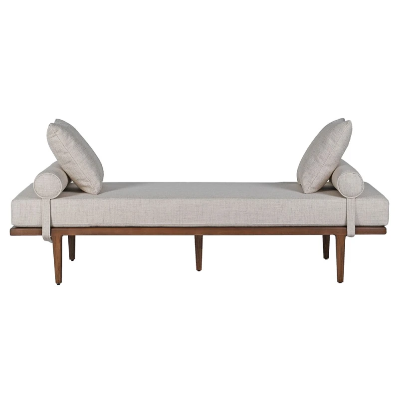 Linen upholstered day bed with oak frame