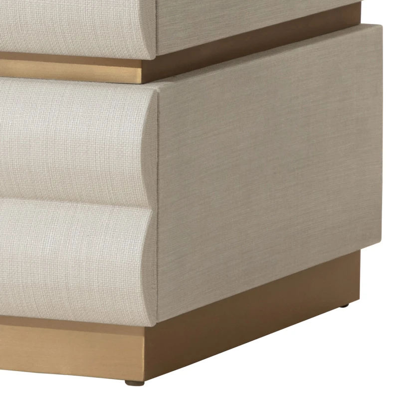 Close-up of cream raffia bedside table finish