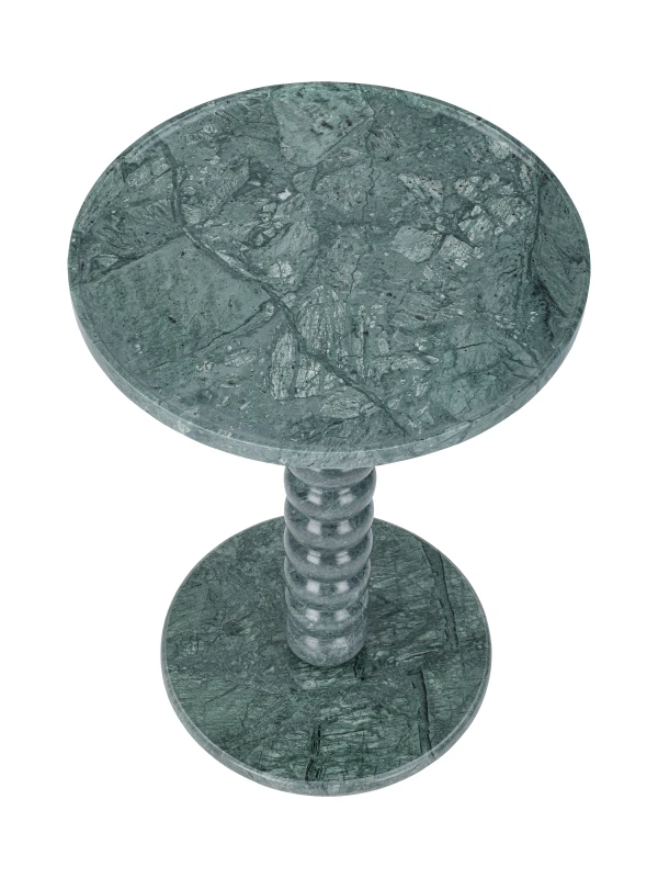 Green marble side table with sculptural bobbin pedestal