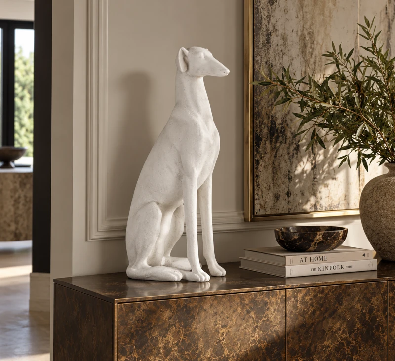 Large white dog sculpture for living room