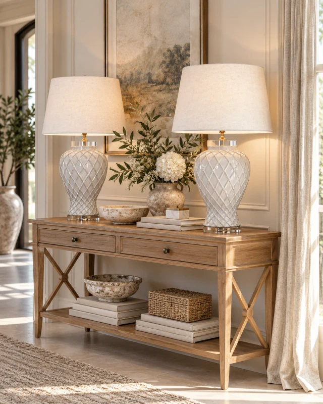 Linton Cream Table Lamp 71cm Porcelain Base with Light-Coloured Shade