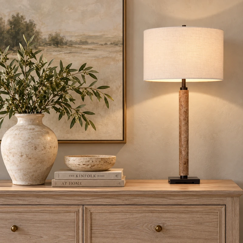 Bromley 84cm table lamp with a natural brown marble base