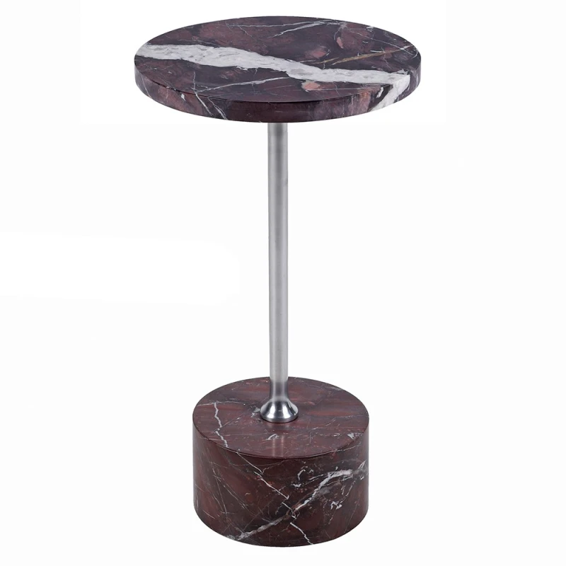Redcliffe burgundy marble side table with silver aluminium stem