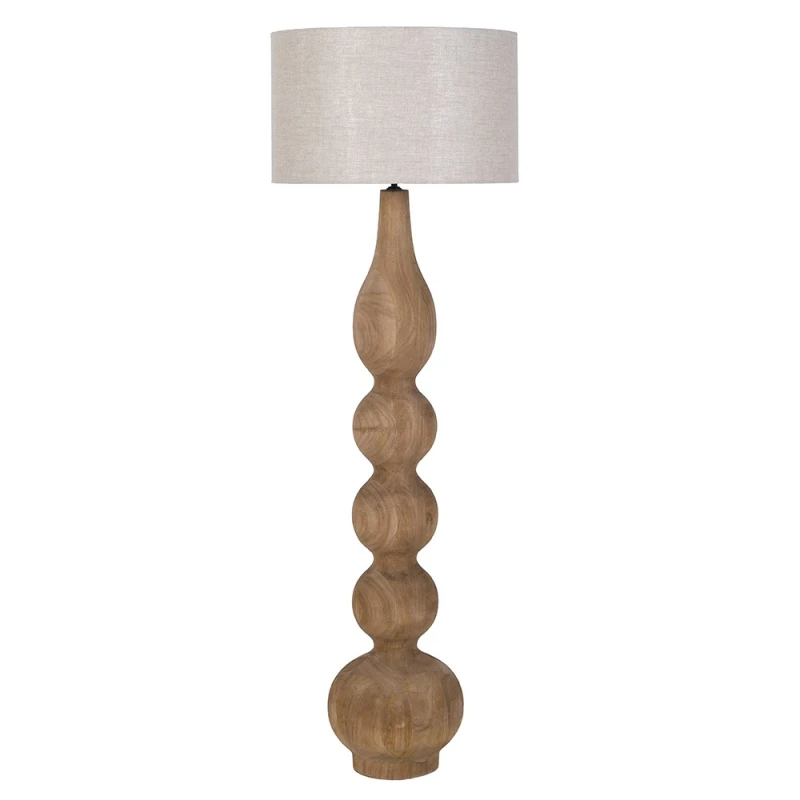 Wycliffe mango wood floor lamp 157 cm with light linen drum shade