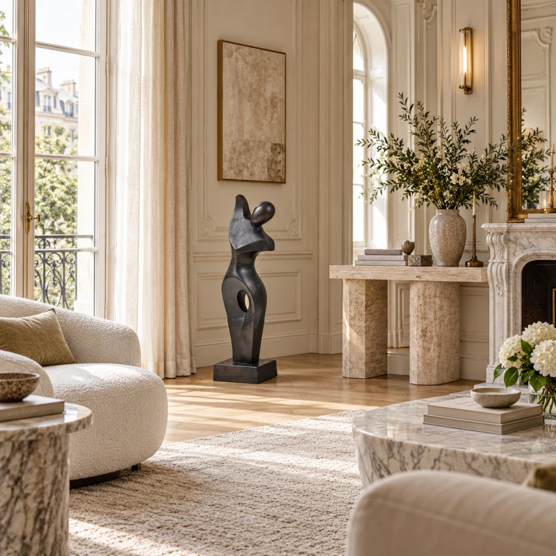 Boscobel 100 cm abstract floor sculpture displayed in an elegant living room