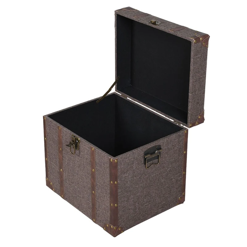 Aldwych linen storage trunk with hinged lid open and dark lined interior