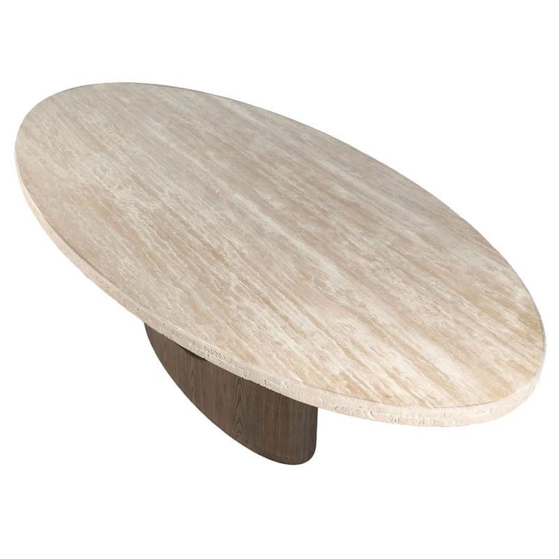 Large oval beige travertine tabletop of the Shoreditch dining table