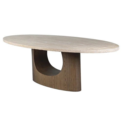 Shoreditch Oval Travertine Dining Table 270cm – Ash Veneer Base