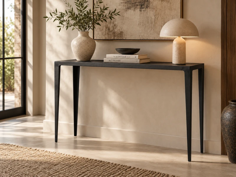 Enderby Black Aluminium Console Table 120 x 82 cm – Matte Black Finish