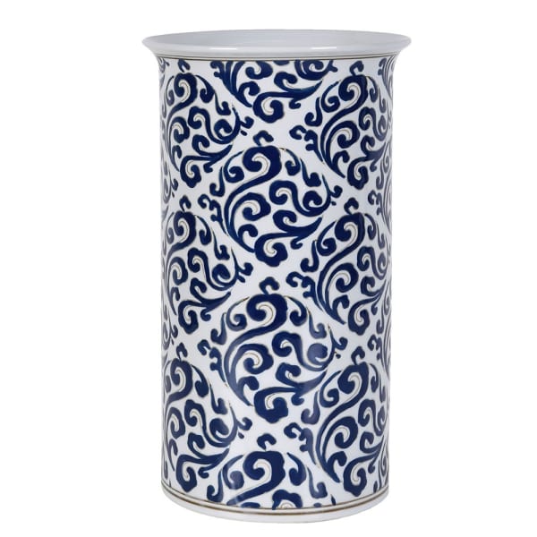 Boscobel blue and white porcelain umbrella stand 38.5cm with navy scrollwork
