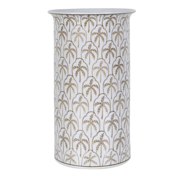 Boscobel Palm white porcelain umbrella stand 38.5cm with decorative palm tree pattern