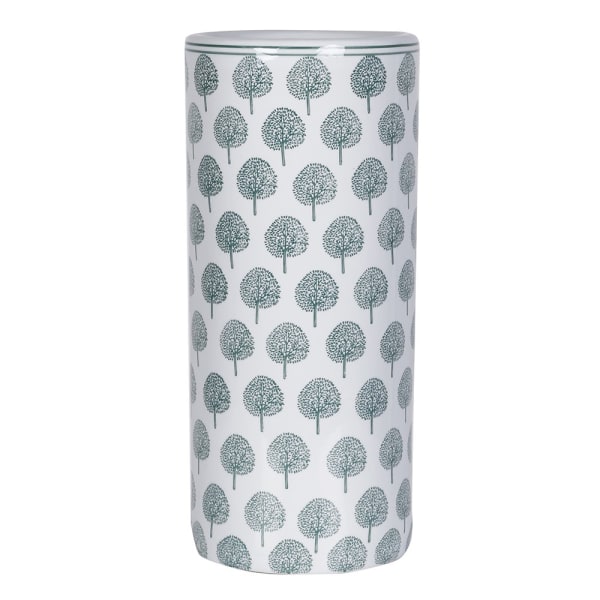 Richmond Green ceramic umbrella stand 44cm with green tree pattern on white ceramic